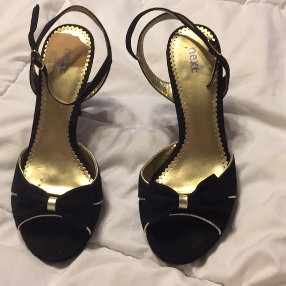 NEXT Black High heels shoes size 7 1/2 gold accents